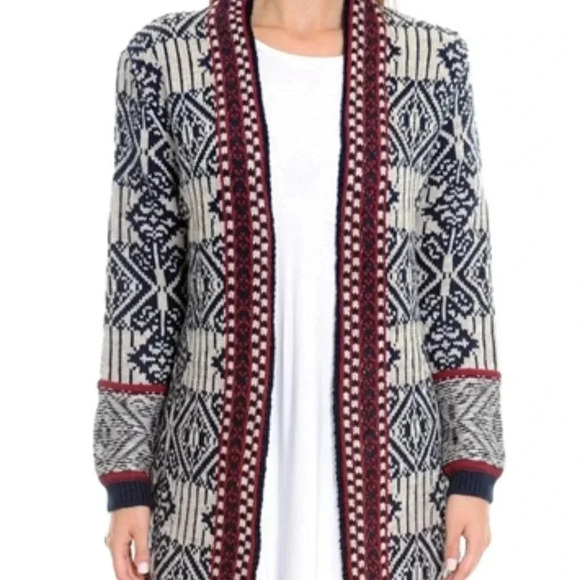 todabela Sweaters - Todabela Rosie Geometric NAVY/BEIGE Size Large Cardigan